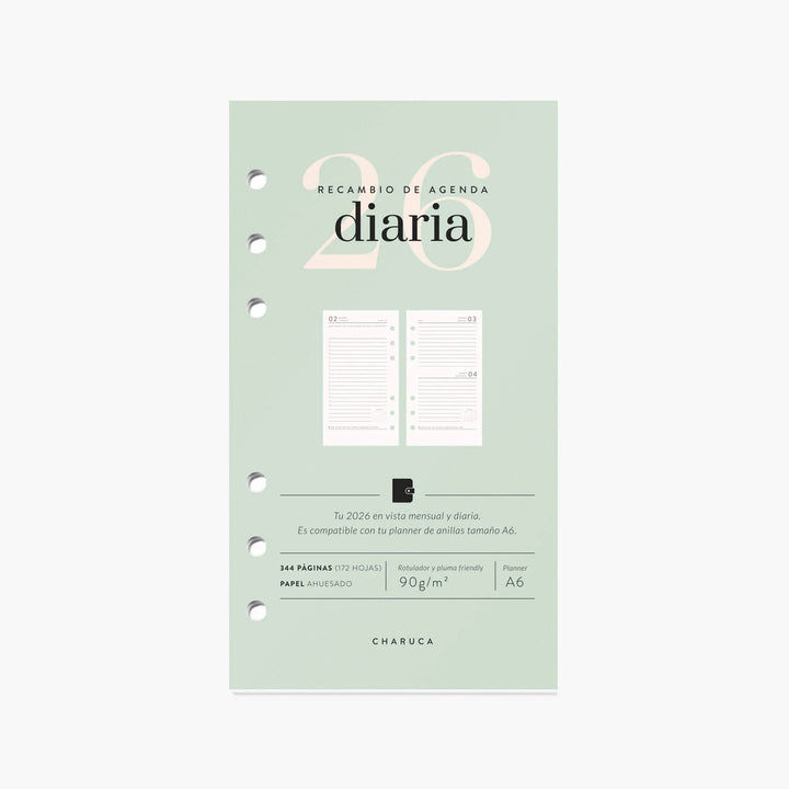 Agenda Anillas A6 - Pink - Diario 2026